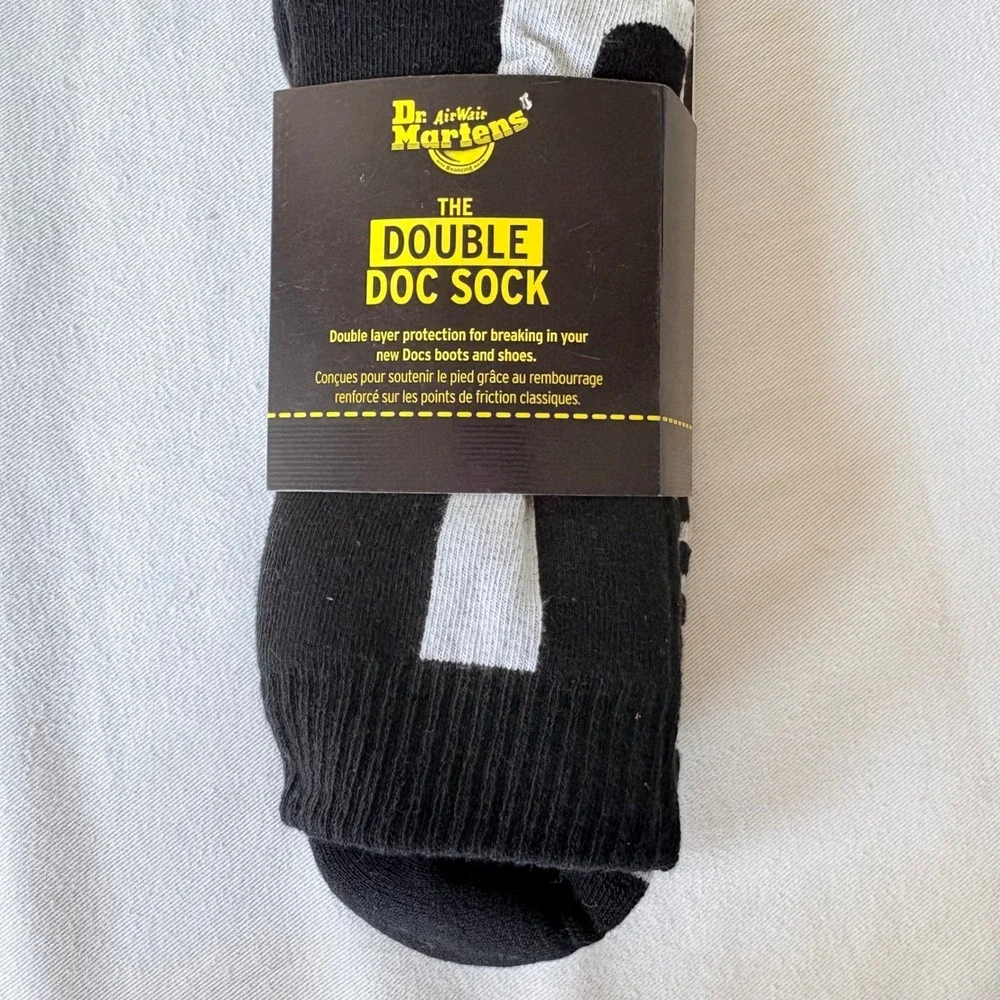 Dr. Martens Double Doc Sock Black Grey Striped‎ Crew Socks small Medium  New